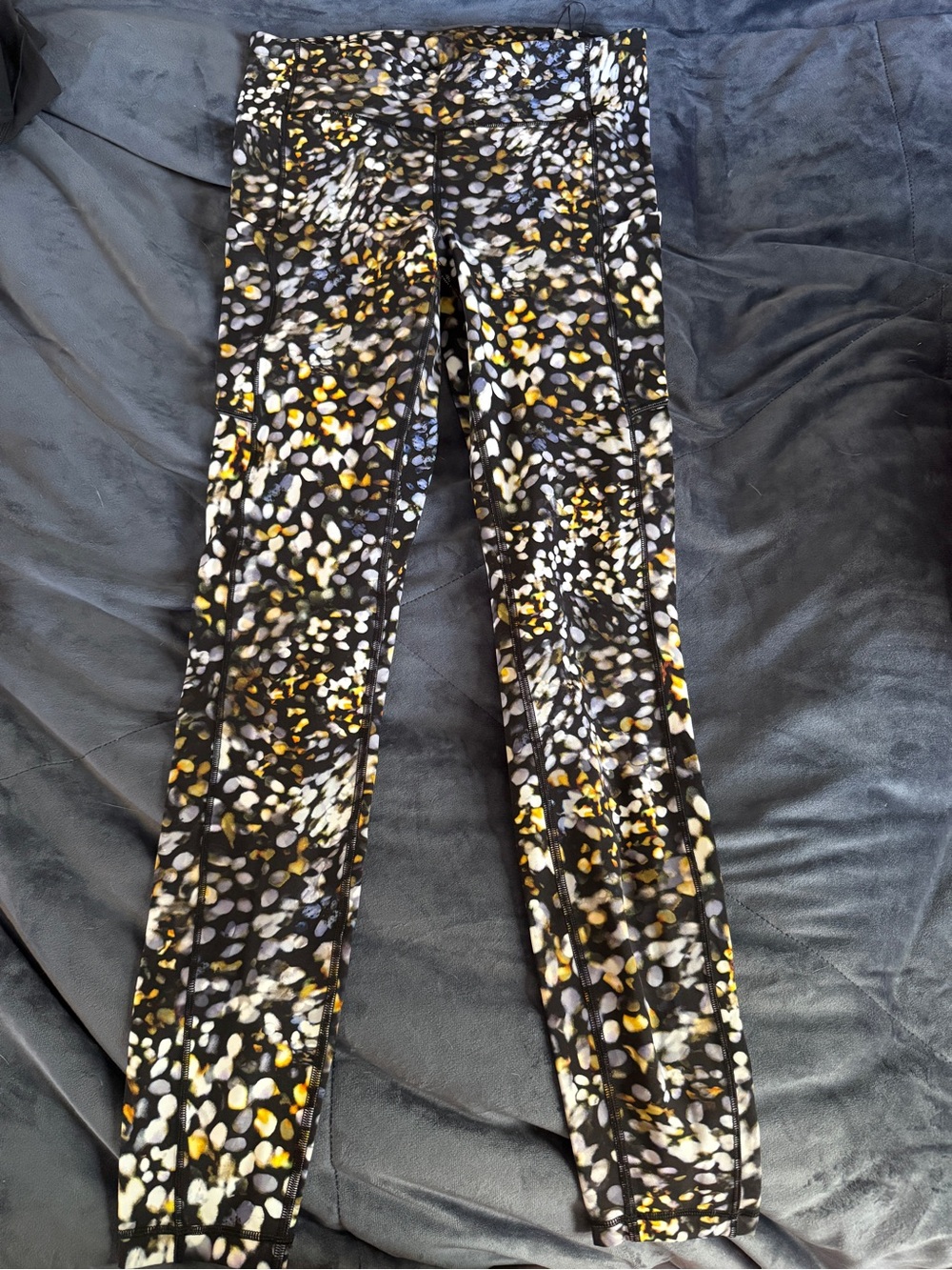 Fast&Free lululemon athletica Black Leggings with White & Yellow Spot Print